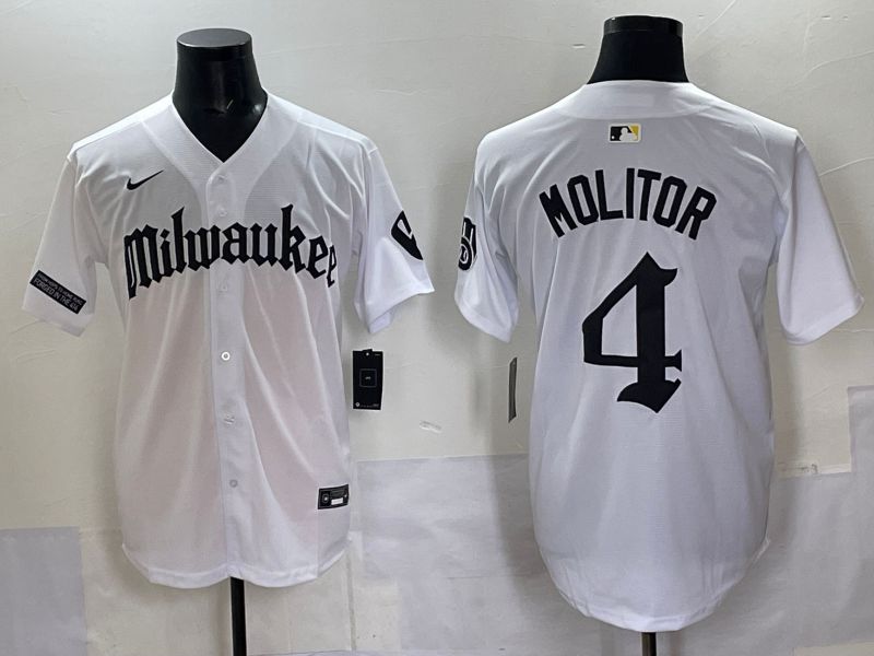 Men 2025 Milwaukee Brewers #4 Molitor White Five generations Joint Name Nike MLB Jersey style 3->milwaukee brewers->MLB Jersey